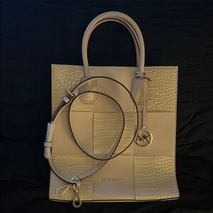 Michael Kors Croc-Embossed Beige Satchel